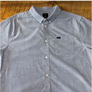 RVCA Mens Slim Fit Short Sleeve Gray/Blue Button Down Shirt Size XL